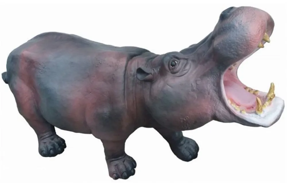 Casa Padrino XXL Deko Skulptur Nilpferd Grau / Rosa 110 cm - Garten Deko Figur Geprüft
