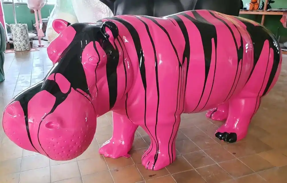 Bestpreis Casa Padrino XXL Deko Skulptur Nilpferd Pink / Schwarz 175 cm - Lebensgroße Garten Deko Figur
