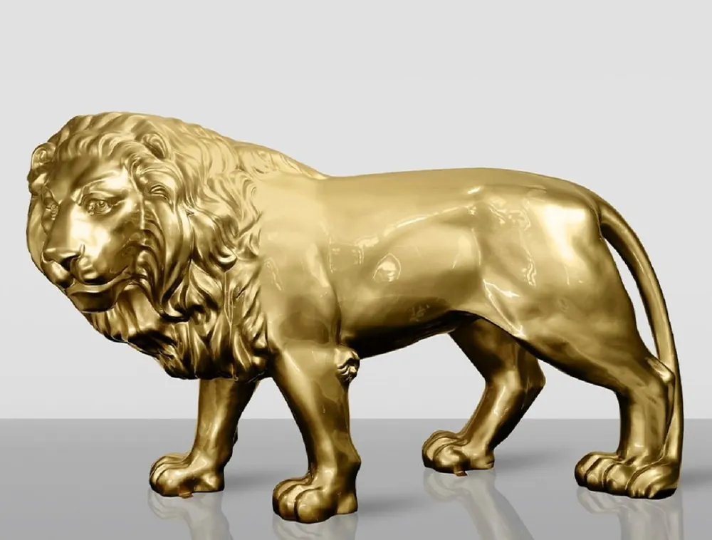 Highlight Casa Padrino XXL Deko Skulptur Löwe Gold 185 cm - Lebensgroße Garten Deko Figur
