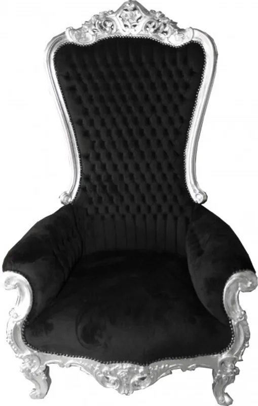 Saisonangebot Casa Padrino baroque throne Majestic Black / Silver - Giant Armchair Throne Chair Tron