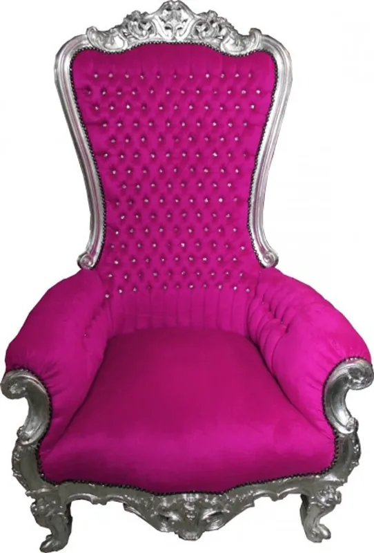 Kracherpreis Casa Padrino baroque throne Majestic Pink / Silver with bling bling rhinestones - Giant chair throne chair Tron