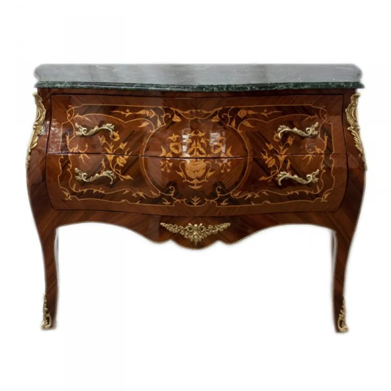 Jetzt Kaufen Casa Padrino Baroque Chest of Drawers brown inlaid with marble top 100cm