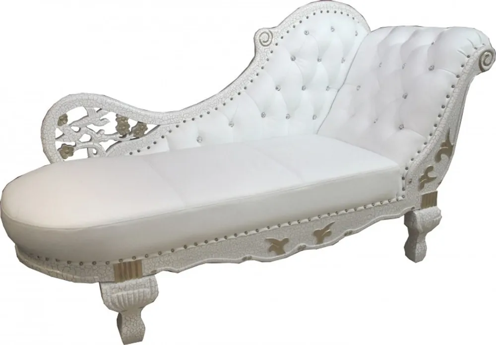 Baroque chaise White / Gold / Real Leather Chaise Lonque - chaise longue made by Casa Padrino - divan living room furniture Markenware