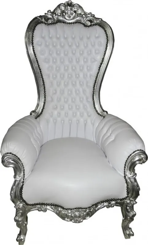Casa Padrino baroque throne Majestic Medium White Leather Look / Silver - Giant Chair - chair throne Tron Online Kaufen