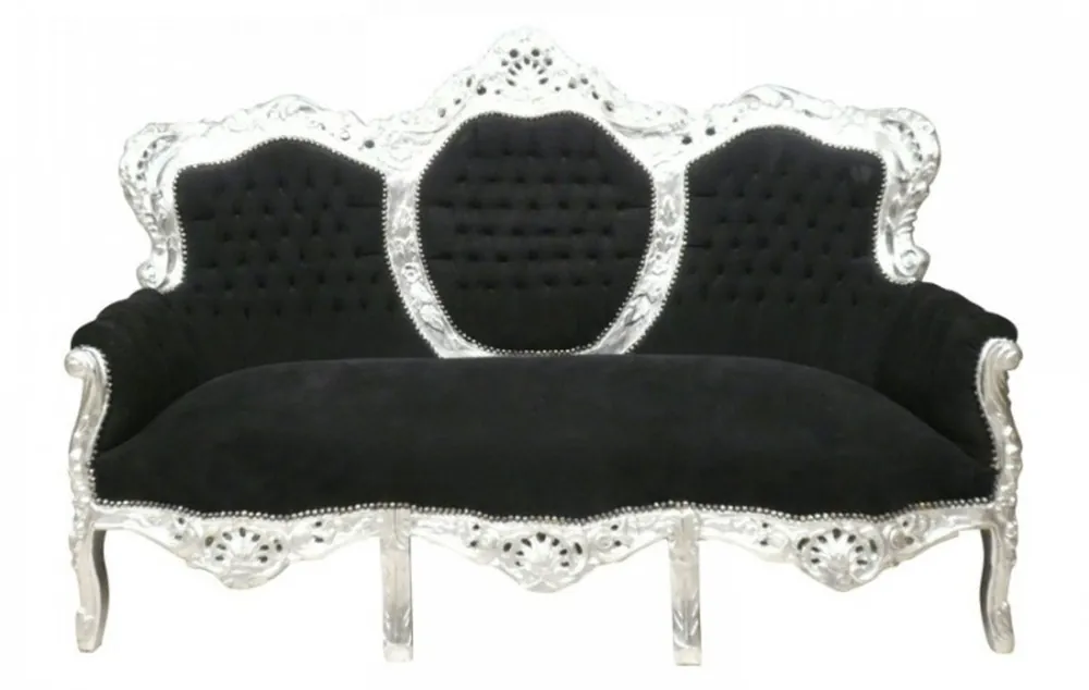 Casa Padrino baroque sofa set King Black / Silver - furniture living room couch lounge Zertifiziert