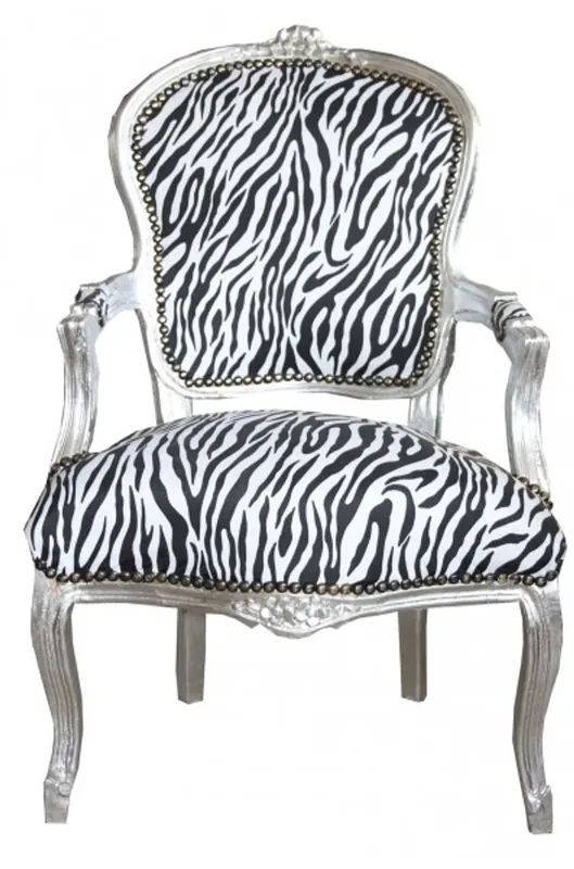 Rabatt Casa Padrino Baroque Salon Chair Zebra / Silver