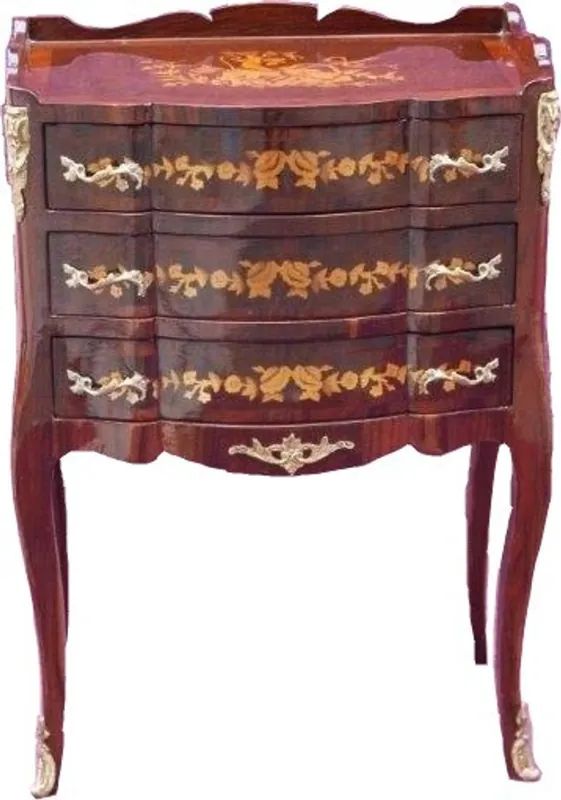 Billig Casa Padrino Baroque chest of 3 drawers inlaid Brown H 82 cm, W 55 cm - Model Mahogany - bedside table