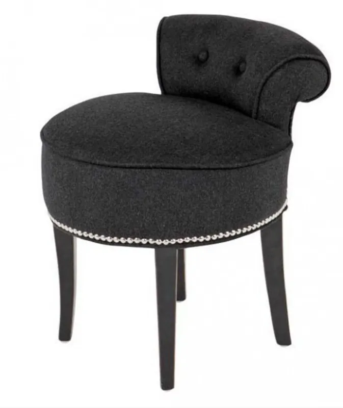 Casa Padrino Design stool chair made of solid oak Dark Grey / Black - Chesterfield Colonial Style Shabby Cottage Baroque dressing table chair furniture Bestpreis