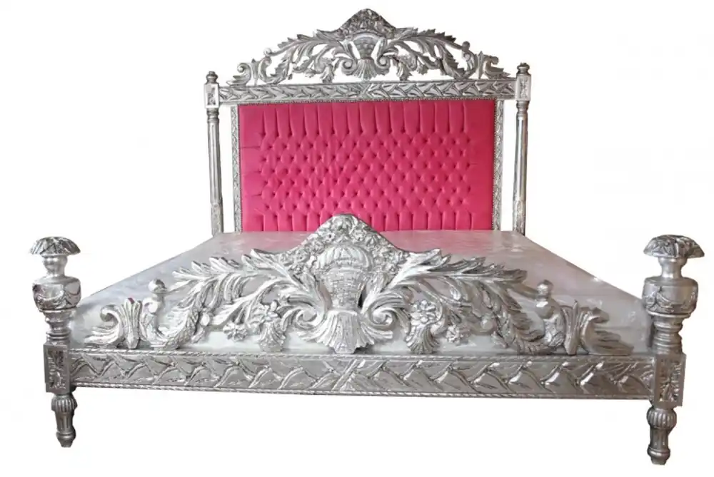 Preiswert Casa Padrino luxury bed Baroque Antique Pink / Silver - Luxury Bed - Antique Look