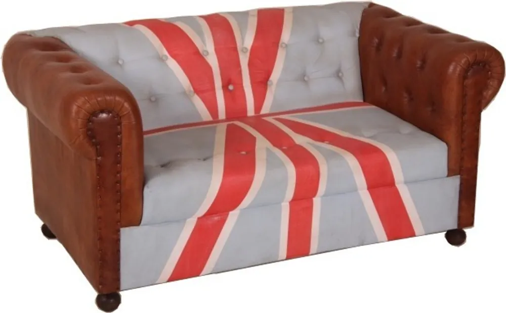 Chesterfield Luxury Real Leather Sofa Union Jack / Brown 2 seater vintage leather from Casa Padrino Expressversand