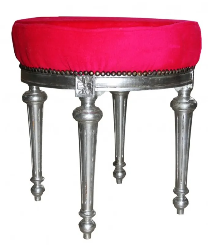 Echt Casa Padrino Baroque Foot Stool / Round Stool Black / Silver