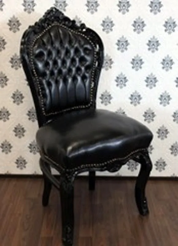 Casa Padrino Baroque dining room chair black / black leather look - furniture antique style Versand Am Gleichen Tag