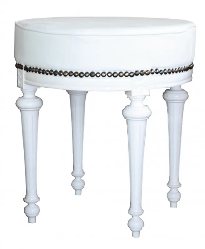 Direktkauf Casa Padrino Baroque Foot Stool / Round Stool White / White - furniture baroque
