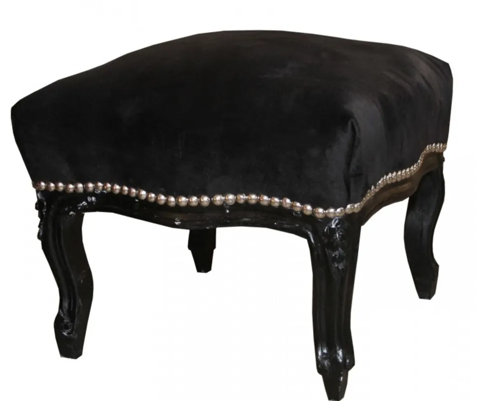 Garantierte Lieferung Casa Padrino baroque ottoman Medium Black / Black - Antique furniture - stools
