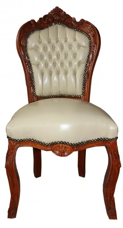 Sonderangebot Casa Padrino Baroque Dinner Chair Creme leather look / Brown - Baroque Furniture