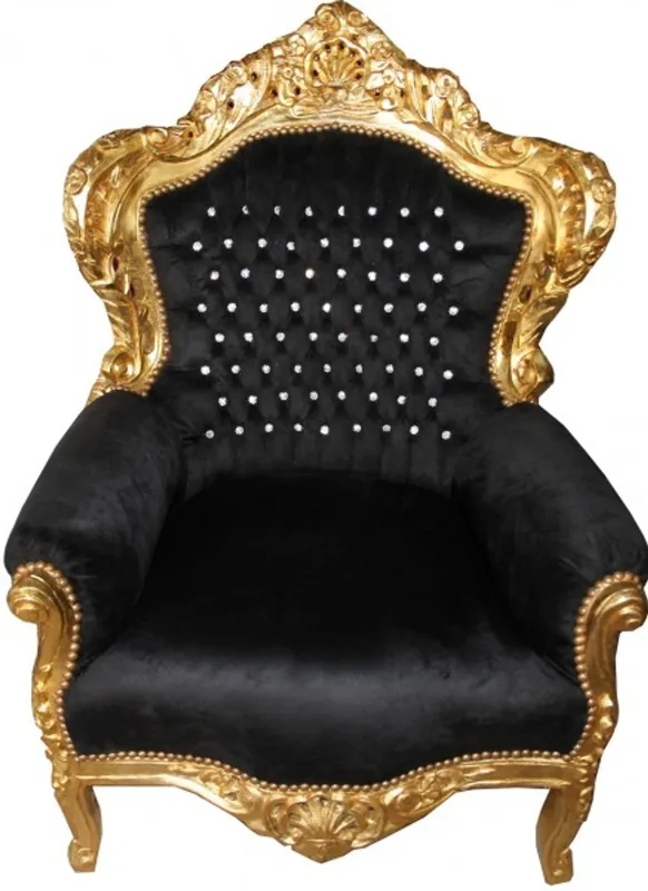 Versand Am Gleichen Tag Casa Padrino Baroque Armchair "King" Black / Gold with Bling Bling Rhinestones