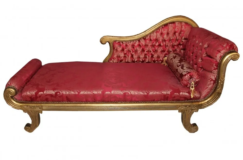 Saisonangebot Casa Padrino baroque chaise longue, Bordeaux pattern fabric / Gold