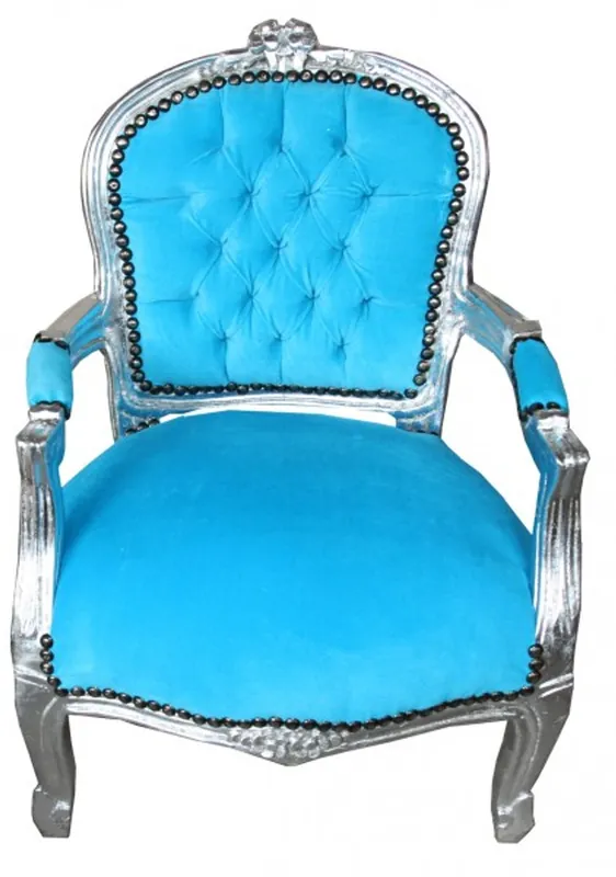 Casa Padrino Baroque Salon Chair Turquoise / Silver- Children's Furniture Top-Angebot