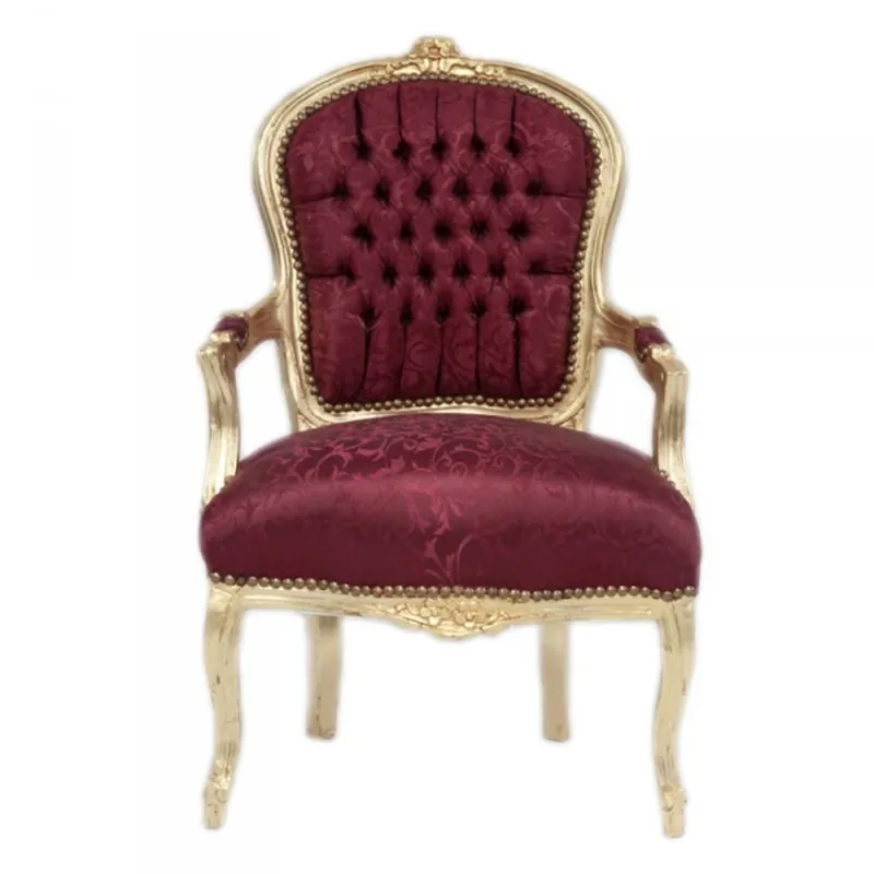 Top-Seller Casa Padrino Mod1 Baroque Salon Chair Bordeaux pattern fabric / Gold