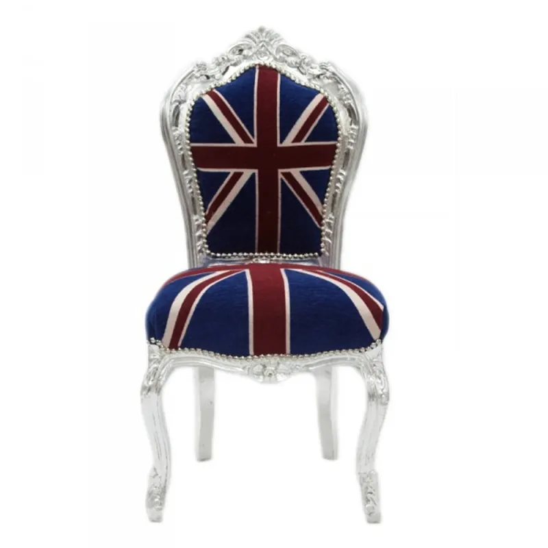 Highlight Casa Padrino Baroque Armchair Union Jack / Silver - furniture antique style