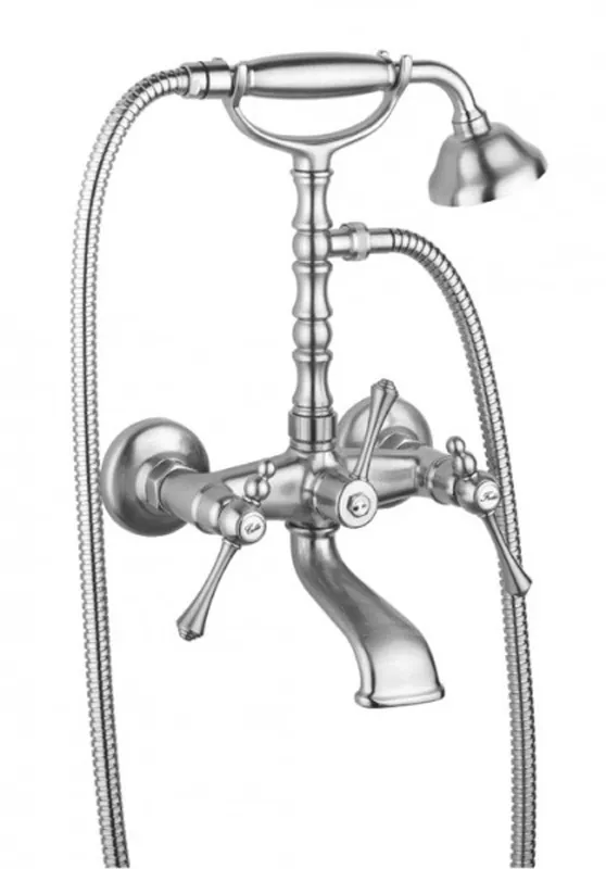 Luxury Bath Accessories - Art Nouveau Retro bath mixer with hose and adjustable hand shower wall bracket - Bathtub Faucet Chrome - Series Milano - Made in Italy Top-Seller