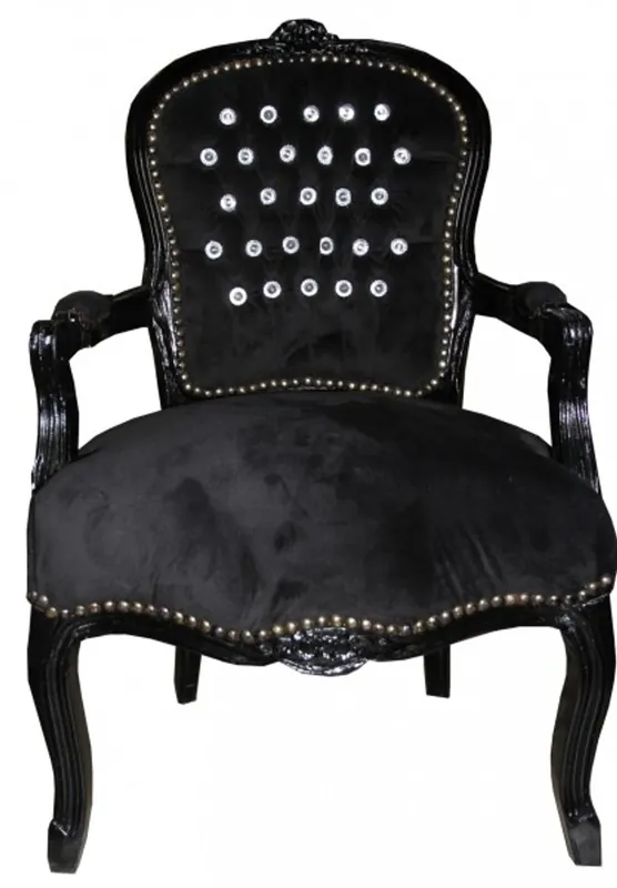 Neu Casa Padrino Baroque Salon Chair Black / Black with bling bling rhinestones Mod1