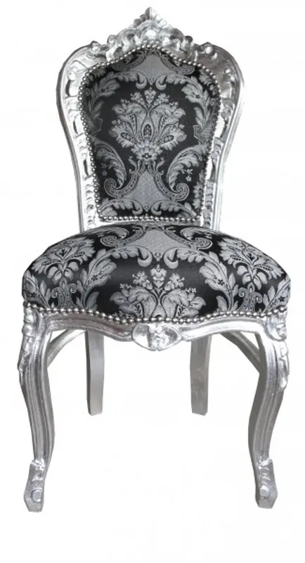 Neu Casa Padrino Baroque Dinner Chair without armrests Black Pattern / silver - antique style furniture