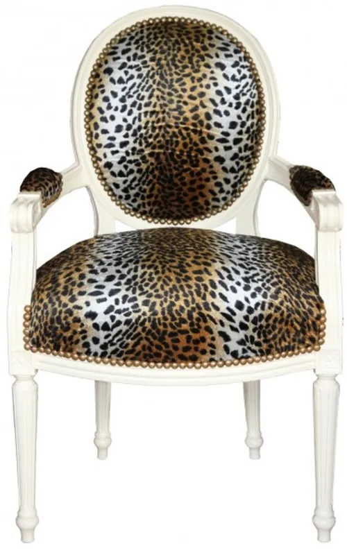 Finale Aktion Casa Padrino Baroque dining room Chair Leopard pattern / cream Mod2 round