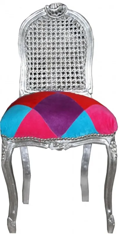 Casa Padrino Ladys chair Karo stained / Silver - Make Up Chair Schneller Versand