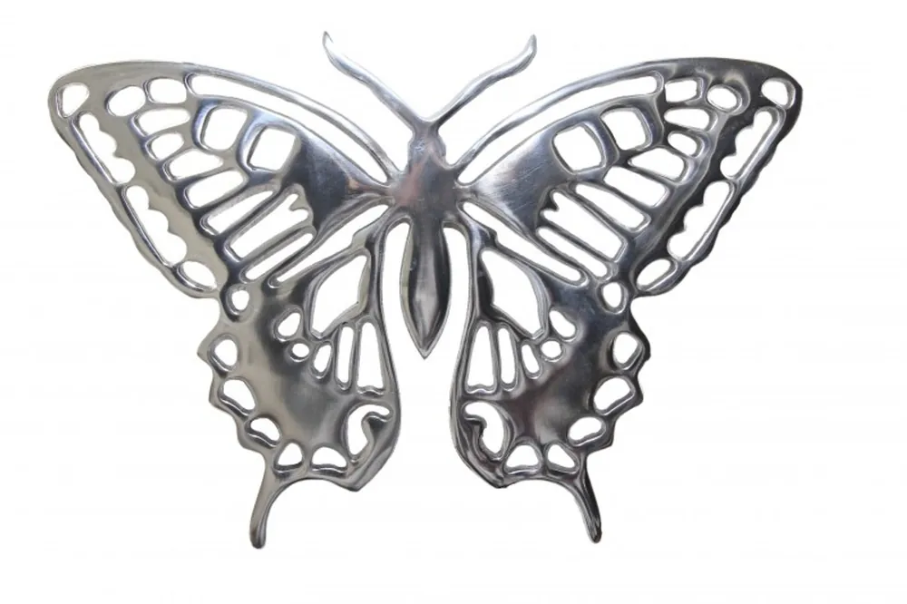 Preisknaller Giant Casa Padrino designer butterfly made of polished aluminum, silver, H 29 cm, W 41 cm - Wall figure, wall decoration Aluminum