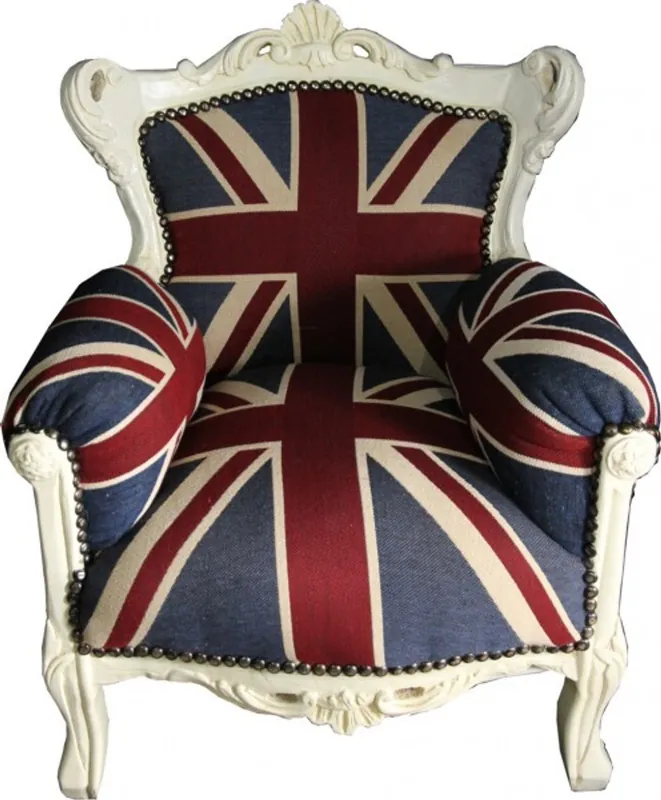 Abverkauf Casa Padrino Baroque Kids Armchair Union Jack / Cream - throne of England English Flag Tron