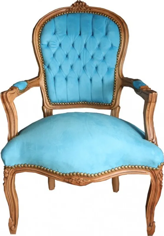 Casa Padrino Baroque Salon Chair Light Blue / Natural Wood - Furniture natural wood Online Kaufen