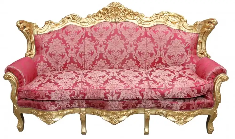 Sonderaktion Casa Padrino Baroque 3 seater master pattern Bordeaux / Gold - living room couch furniture Lounge