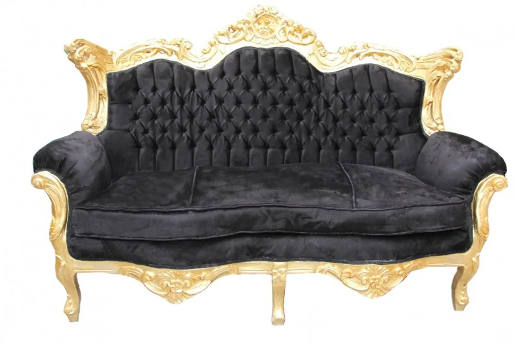 Casa Padrino Baroque 2 seater Master Black / Gold - living room couch furniture Lounge Neu