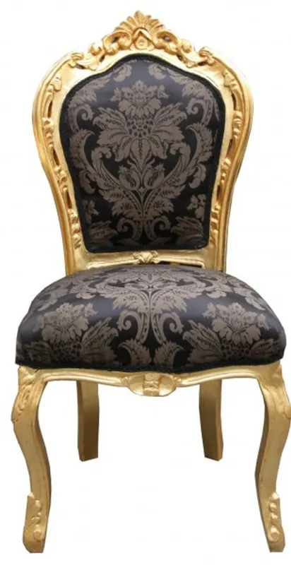 Begrenztes Angebot Casa Padrino Baroque dining room chair Black pattern / Gold without armrests