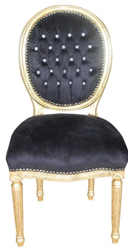 Mega-Angebot Casa Padrino Baroque Dinner Chair Black / Gold Round with Bling Bling Stones Mod2