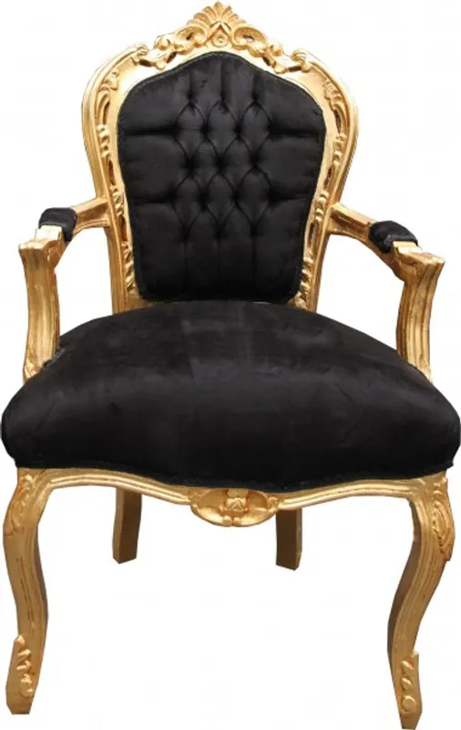 Casa Padrino Baroque Dinner Chair Black / Gold with armrest Mod2 Antik Style Top-Preis