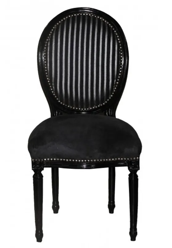 Geprüft Casa Padrino Baroque Dinner Chair Black / Black / Grey Stripe Mod 2 / Round