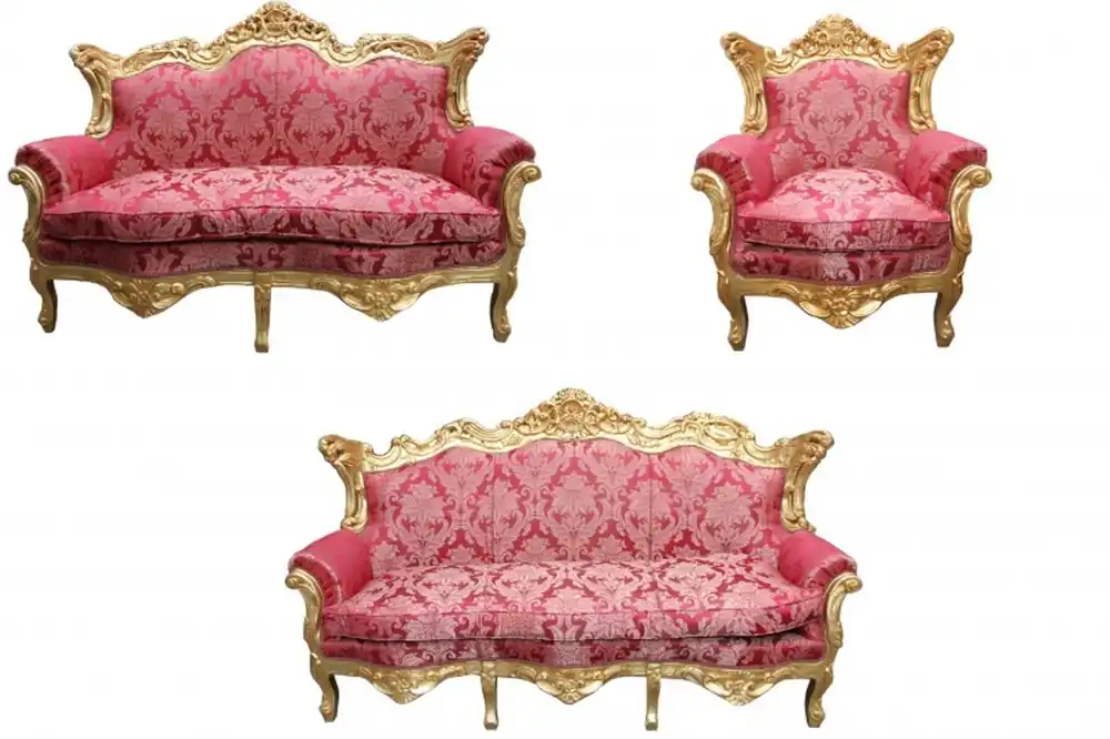 Casa Padrino Baroque Living Room Set Bordeaux pattern / Gold - 3 seater +2 seater sofa + 1 chair Schneller Versand