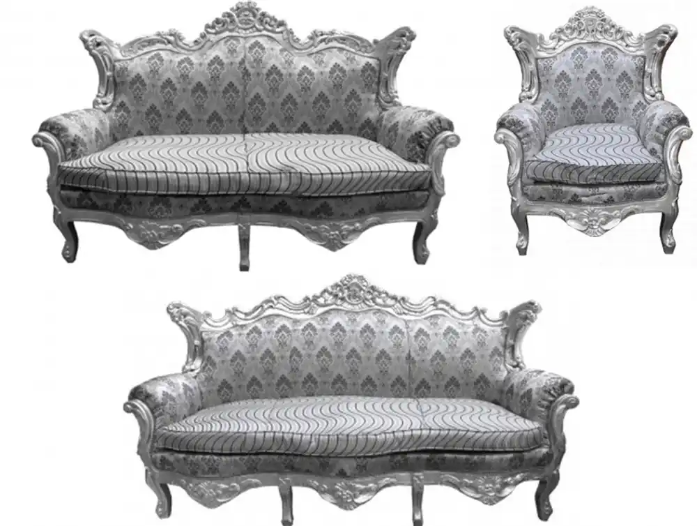 Casa Padrino Baroque Living Room Set Gray Pattern / Silver - 3 seater +2 seater sofa + 1 chair Expressversand