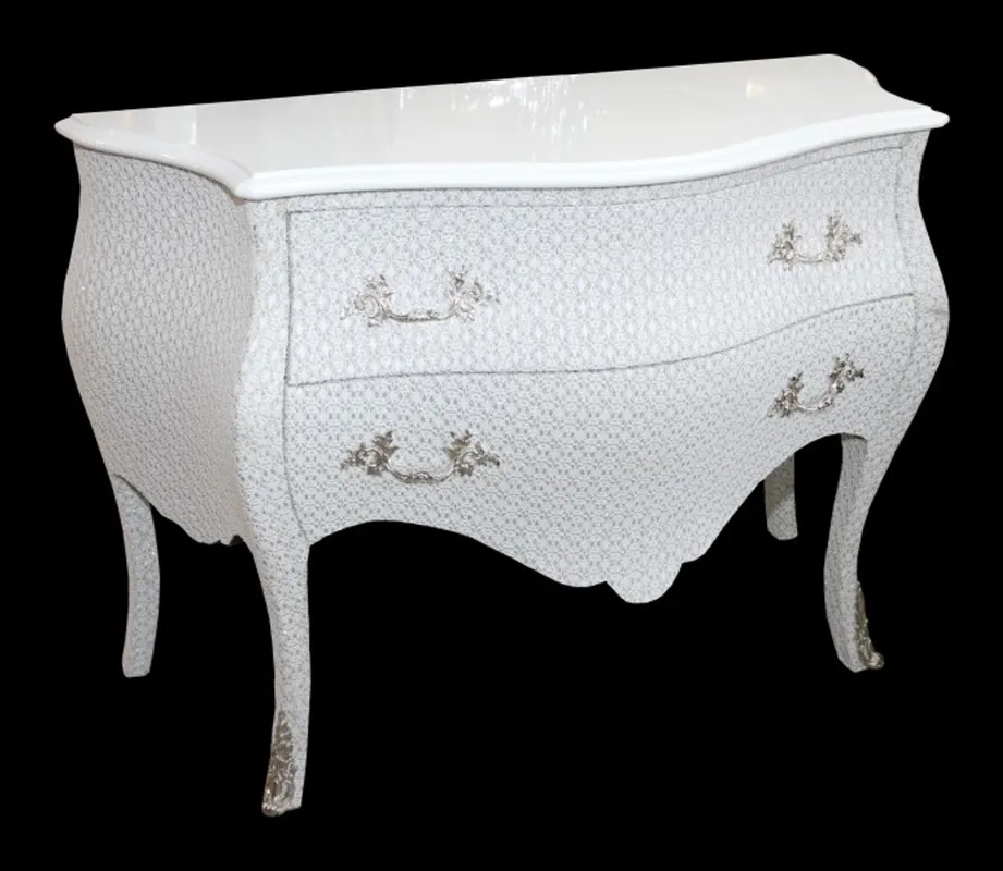 Casa Padrino Baroque Chest White / Glitter look 120cm Mod2 - furniture cabinet sideboard Markenprodukt