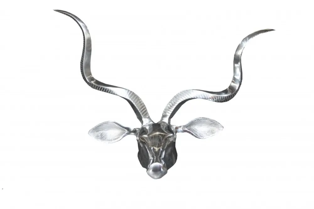 Casa Padrino designer decoration deer antlers in polished aluminum silver H 44 cm, W 56 cm - wall figure - antlers - antlers wall Sofort Bestellen