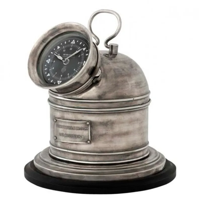 Designer Luxury Clock Compass Henry Lloyd Collection Altik silver-look-precious & Sumptuously - Table Clock Sonderangebot