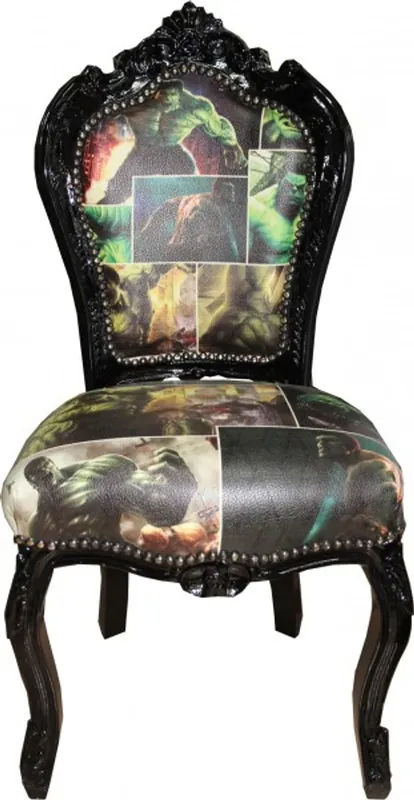 Casa Padrino Baroque Dinner Chair Design Comic Book / Black leather-look furniture Antique Style - Limited Edition! Ausverkauf