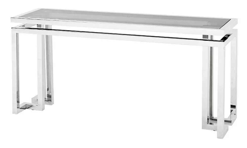 Sale Casa Padrino luxury stainless steel panel / tinted glass Mod2 160 x 45 x H. 76 cm - Console Table - Console Secretary - Telephone Table - Hotel Furniture