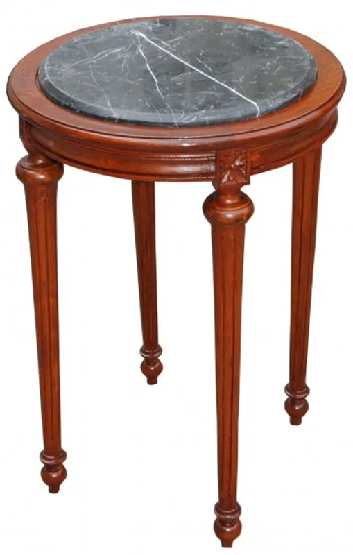 Rabatt Baroque Side Table Round Brown/black marble slab ModY23 72 x 49 cm antique style