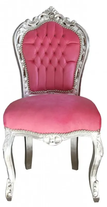 Bestpreis Casa Padrino Baroque Dinner Chair Pink / Silver without armrest