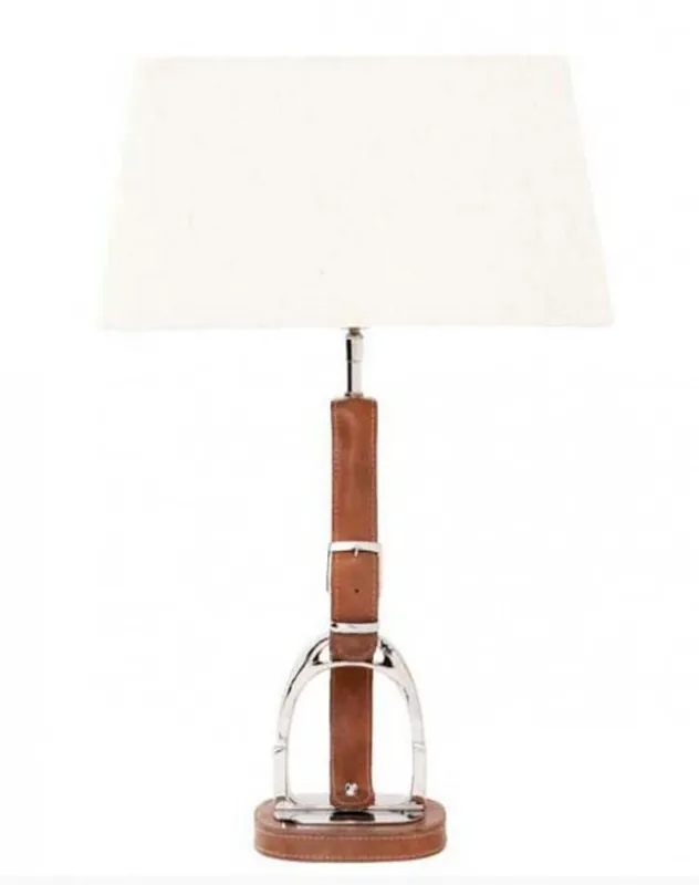 Finale Aktion Casa Padrino luxury table lamp Horsebit Belt Tan plated with real leather belt - light lamp - Table lamp Table lamp stool light