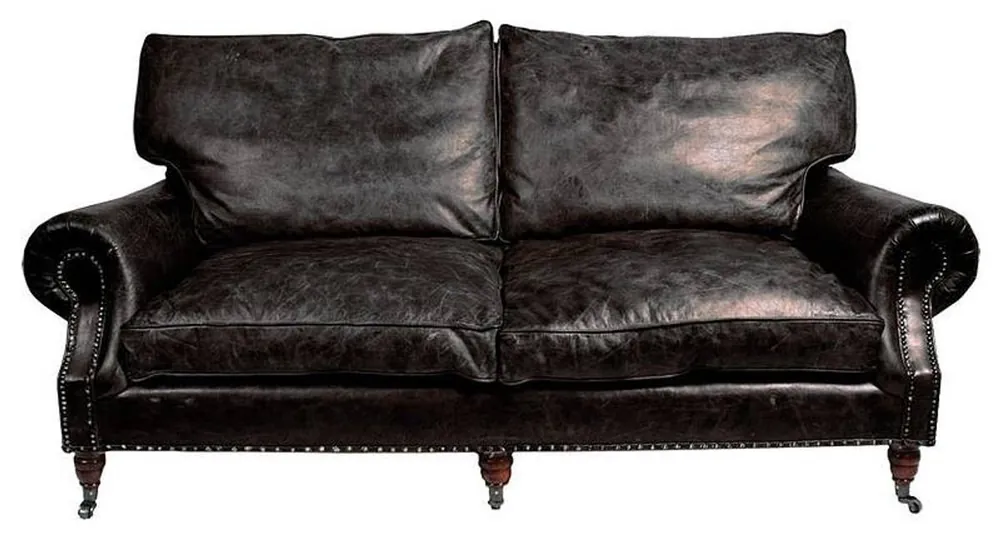 Casa Padrino luxury genuine leather sofa Vintage Black leather 3 seater Art Deco Online Kaufen
