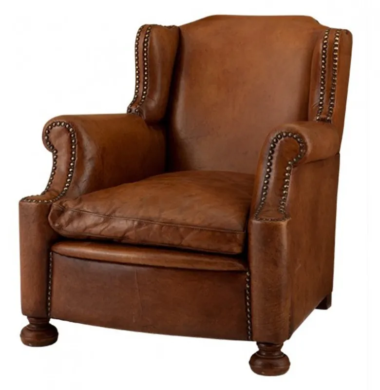 Sale Chesterfield Luxury Real leather wing chairs Harvard Vintage Leather Brown Casa Padrino - Club Chairs